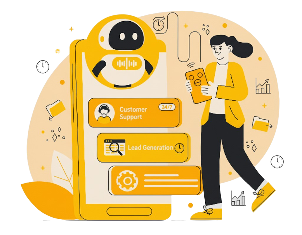 Illustration of a custom automation bot managing business tasks and data