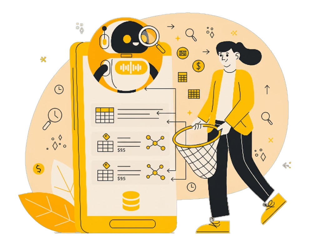 Illustration of a data scraping bot extracting web data